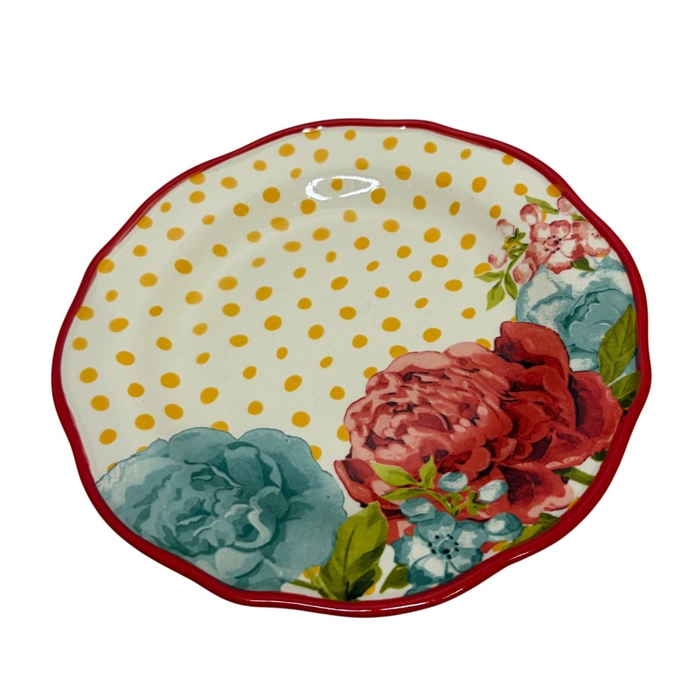 Lot of 6 The Pioneer Woman Blossom Jubilee Stoneware Polka Luncheon Plate 8.5 In